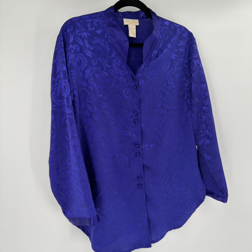 Inner Most Womens Purple Floral Silky Button Up Shirt Size S‎
